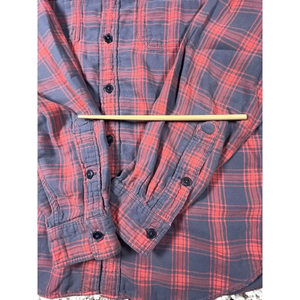 Vintage 90s J.Crew Men’s M Plaid Workshirt 100% Cotton Red Blue Button Up